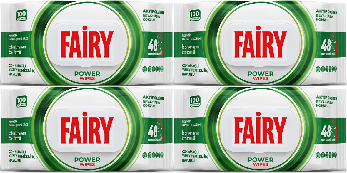 Fairy Yüzey Temizlik Havlusu 100 Yaprak Aktif Oksijen - Beyaz Sirke - Karbonat (4 Lü Set) 400 Yaprak