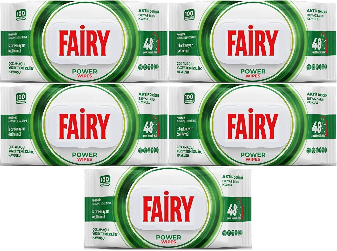 Fairy Yüzey Temizlik Havlusu 100 Yaprak Aktif Oksijen - Beyaz Sirke - Karbonat (5 Li Set) 500 Yaprak