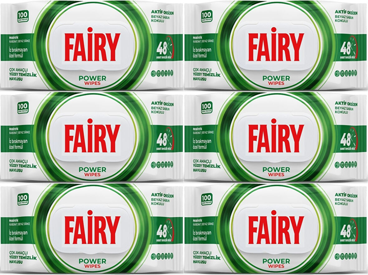 Fairy Yüzey Temizlik Havlusu 100 Yaprak Aktif Oksijen - Beyaz Sirke - Karbonat (6 Lı Set) 600 Yaprak