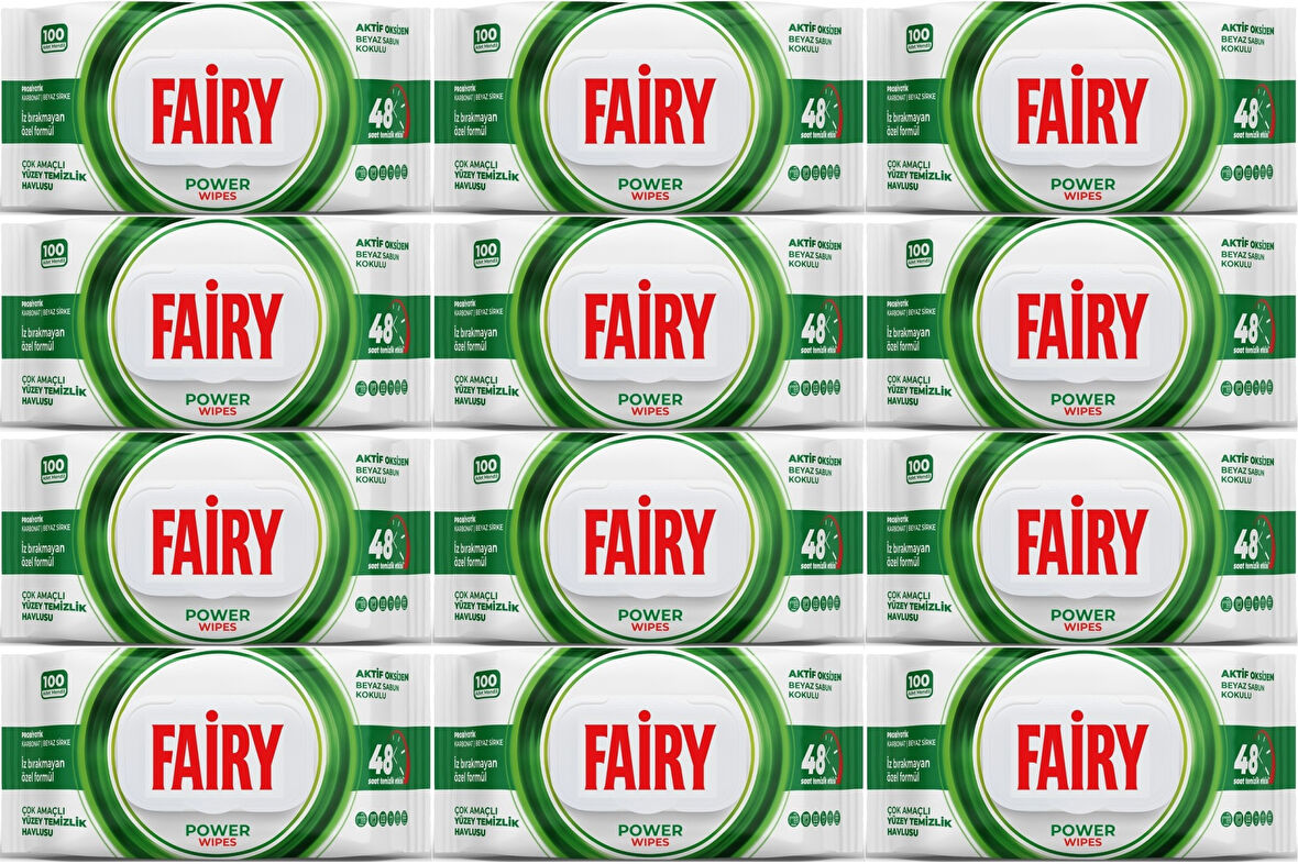 Fairy Yüzey Temizlik Havlusu 100 Yaprak Aktif Oksijen - Beyaz Sirke - Karbonat (12 Li Set) 1200 Yaprak