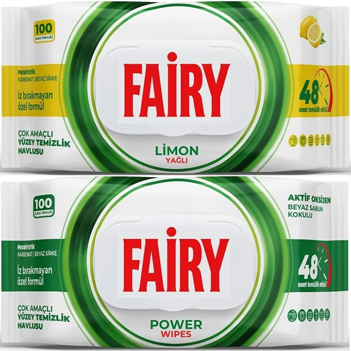 Fairy Yüzey Temizlik Havlusu 100 Yaprak Limon Yağlı & Aktif Oksijen (2 Li Set) 200 Yaprak Karma