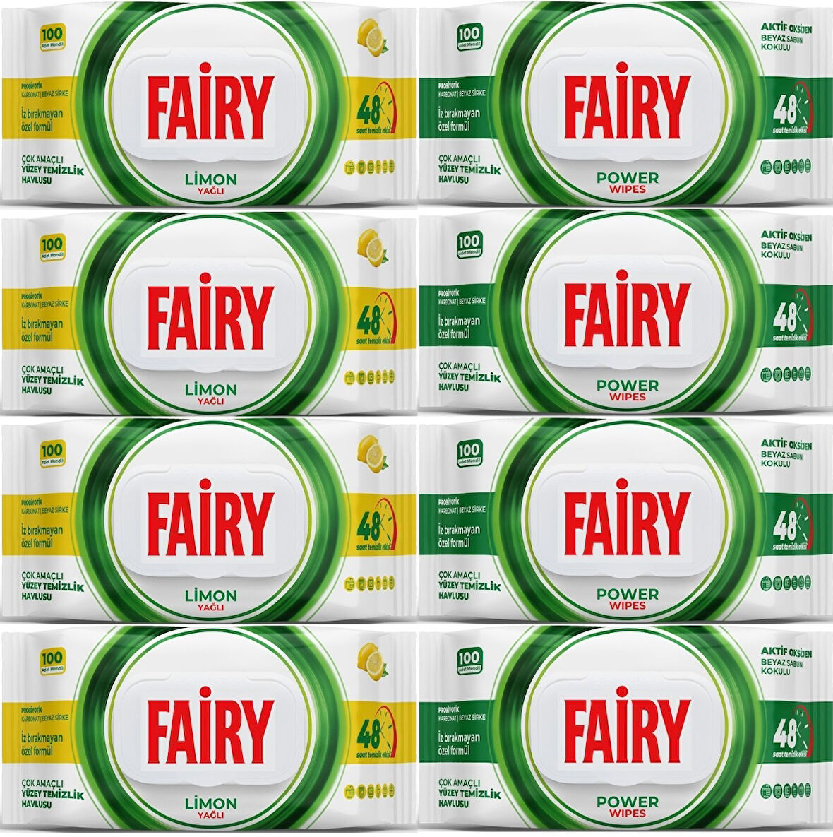 Fairy Yüzey Temizlik Havlusu 100 Yaprak Limon Yağlı & Aktif Oksijen (8 Li Set) 800 Yaprak Karma