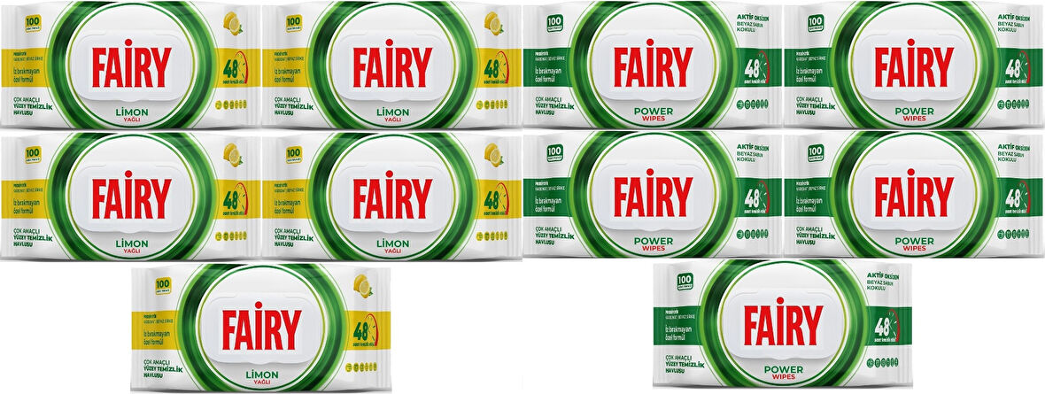 Fairy Yüzey Temizlik Havlusu 100 Yaprak Limon Yağlı & Aktif Oksijen (10 Lu Set) 1000 Yaprak Karma