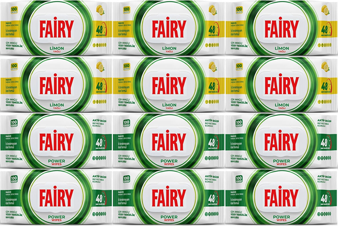 Fairy Yüzey Temizlik Havlusu 100 Yaprak Limon Yağlı & Aktif Oksijen (12 Li Set) 1200 Yaprak Karma