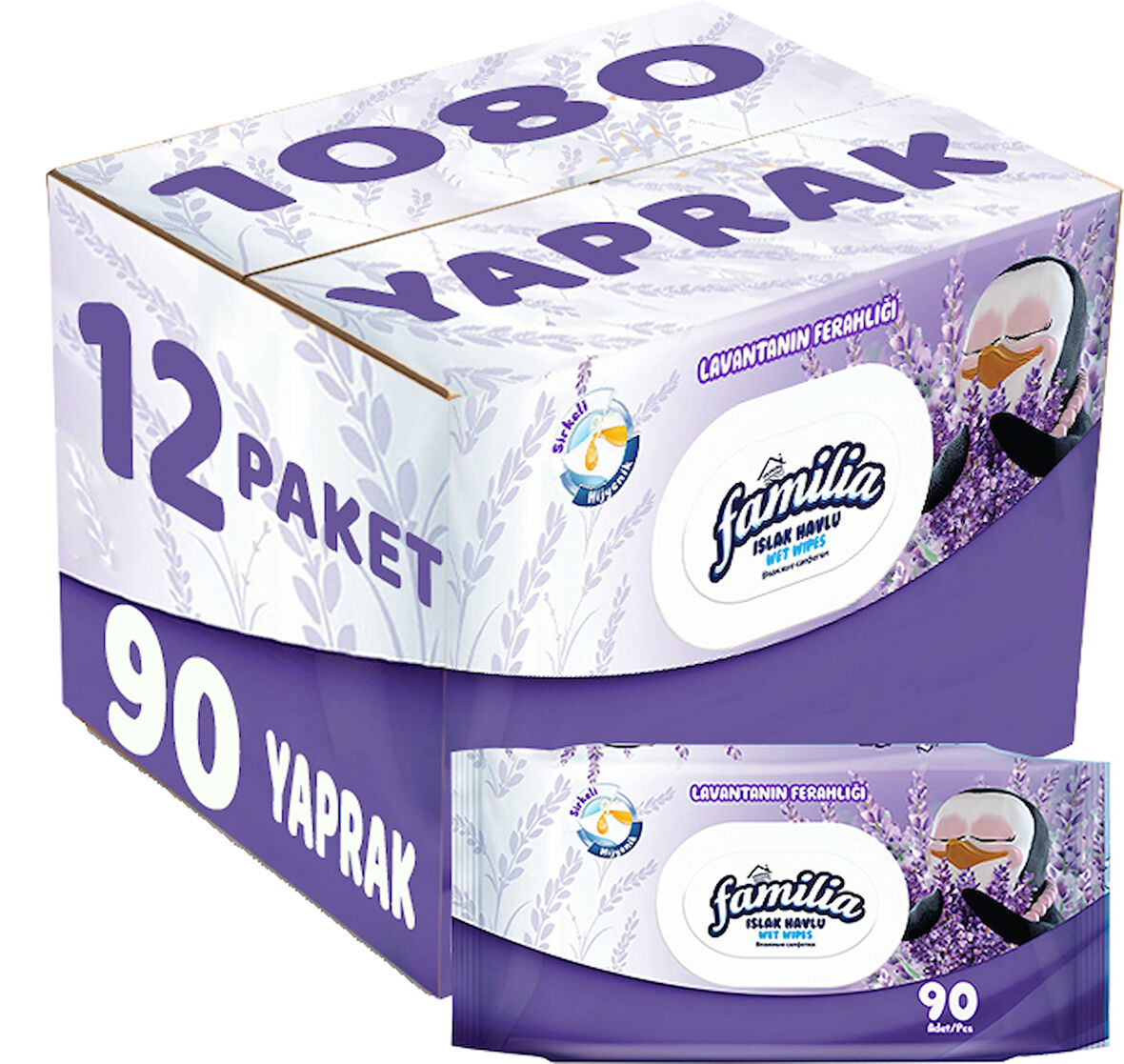 Familia Islak Havlu Mendil Lavantanın Ferahlığı 90 Yaprak Plastik Kapaklı 12 Li Set 1080 Yaprak