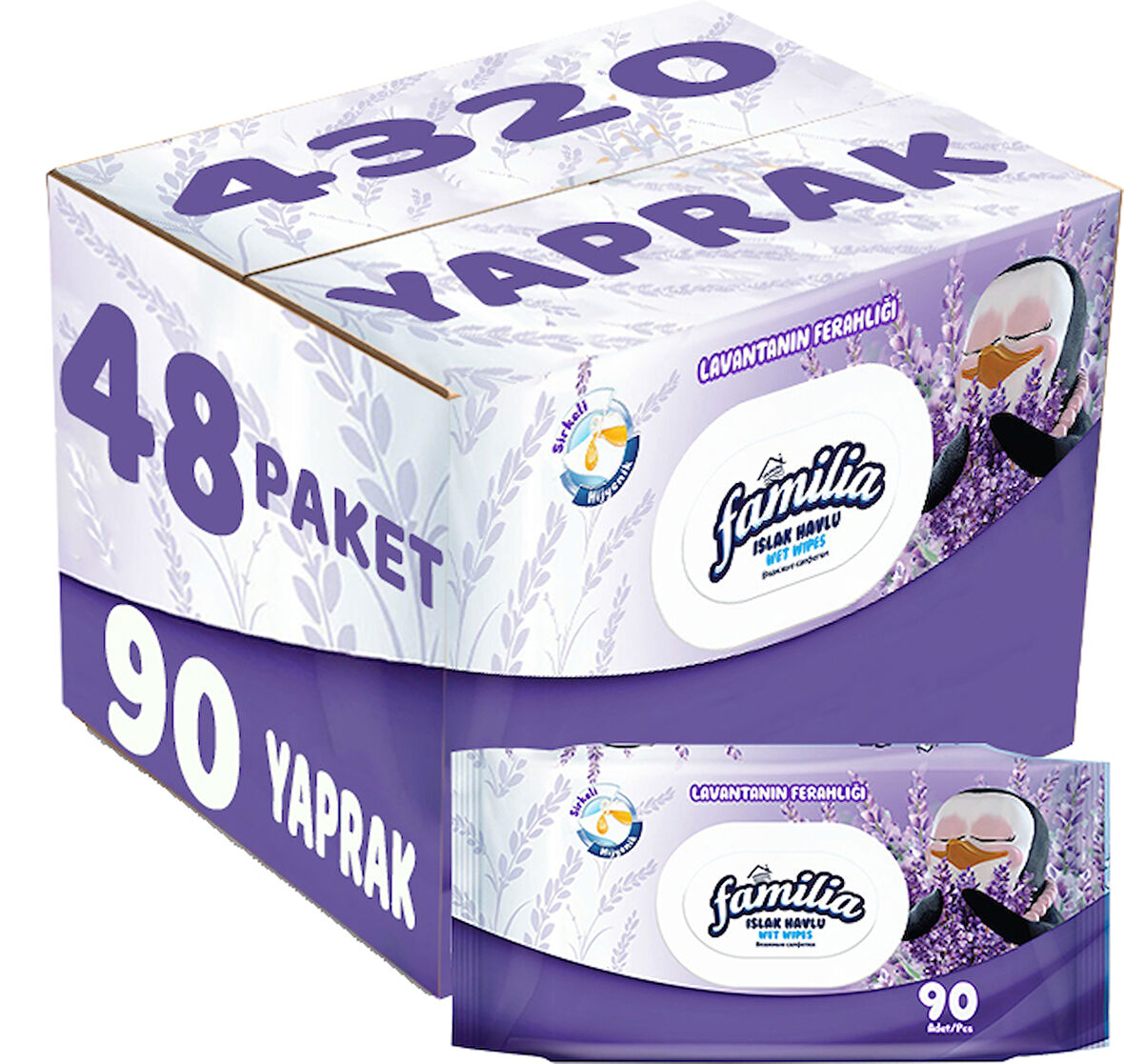 Familia Islak Havlu Mendil Lavantanın Ferahlığı 90 Yaprak Plastik Kapaklı 48 Li Set 4320 Yaprak