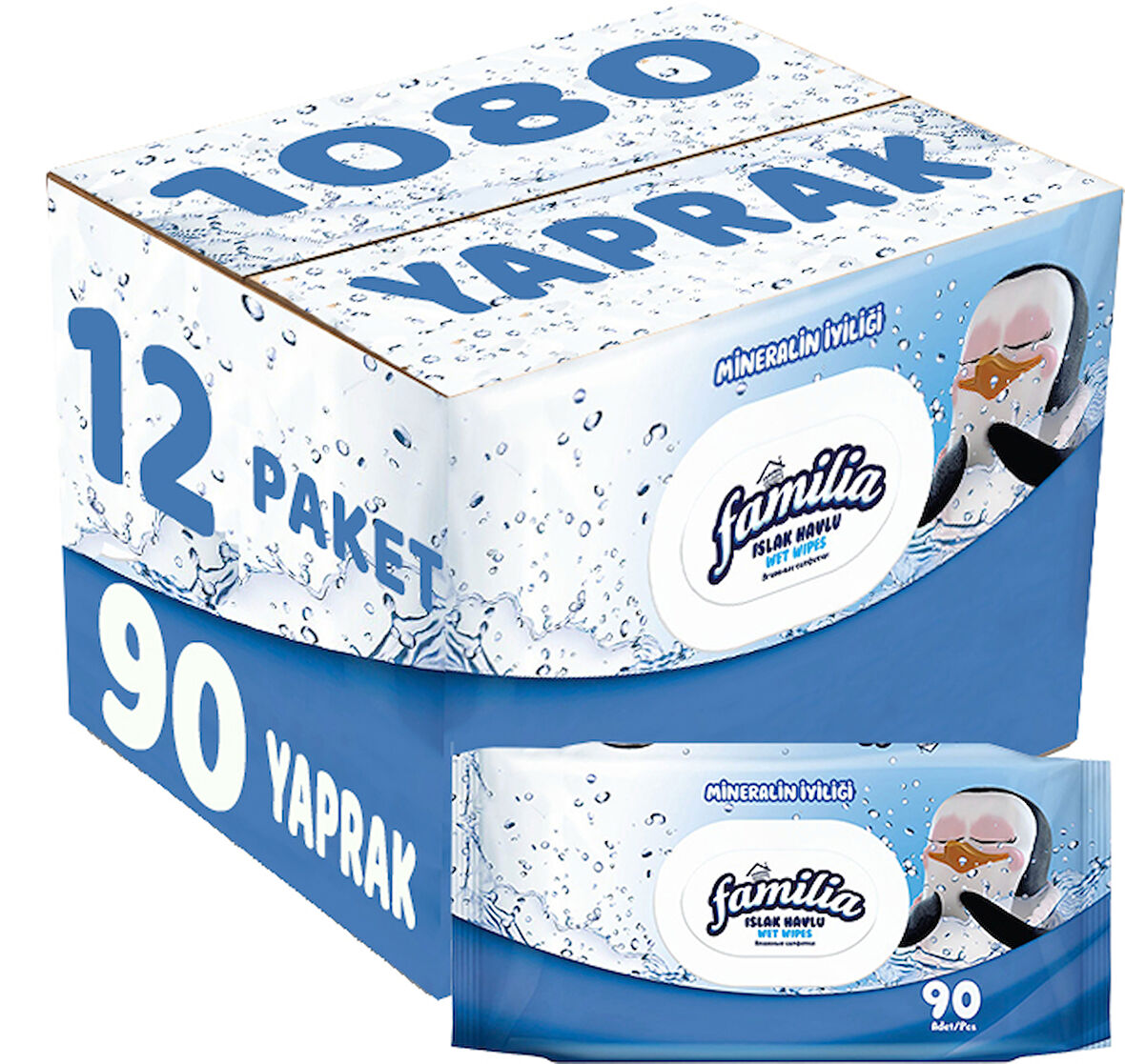 Familia Islak Havlu Mendil Mineralin İyiliği 90 Yaprak Plastik Kapaklı 12 Li Set 1080 Yaprak