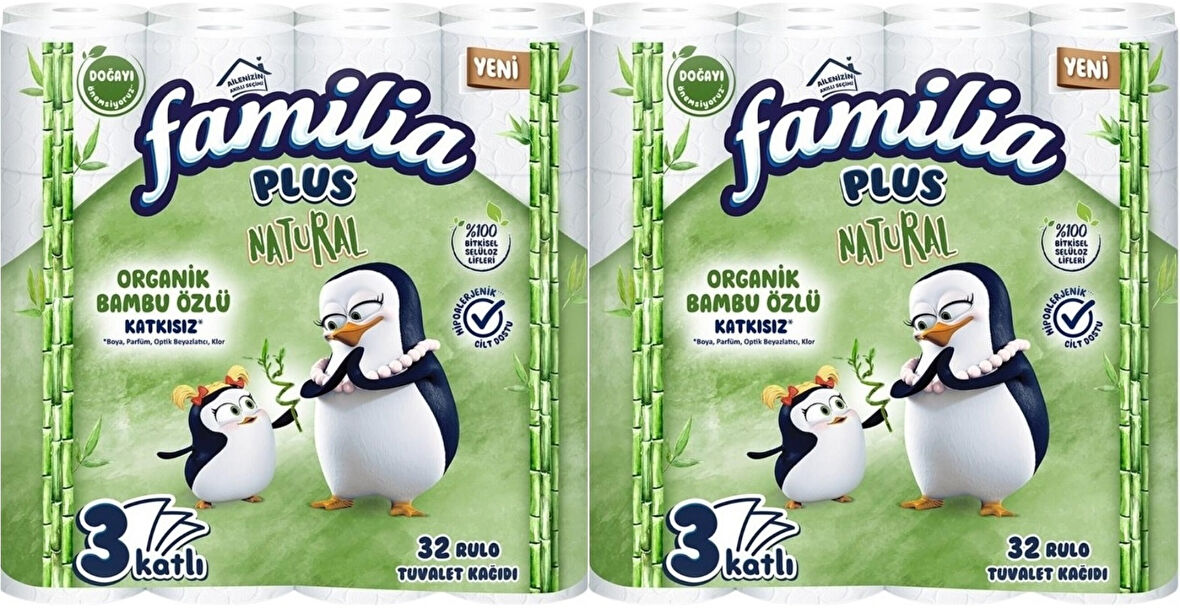 Familia Plus Tuvalet Kağıdı 3 Katlı 64 Lü Paket Natural Organik Bambu Özlü (2PK*32)