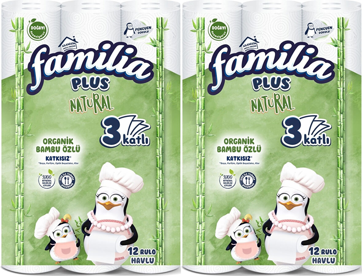 Familia Kağıt Havlu Natural (3 Katlı) Organik Bambu özlü 24 Lü Pk  (2PK*12)