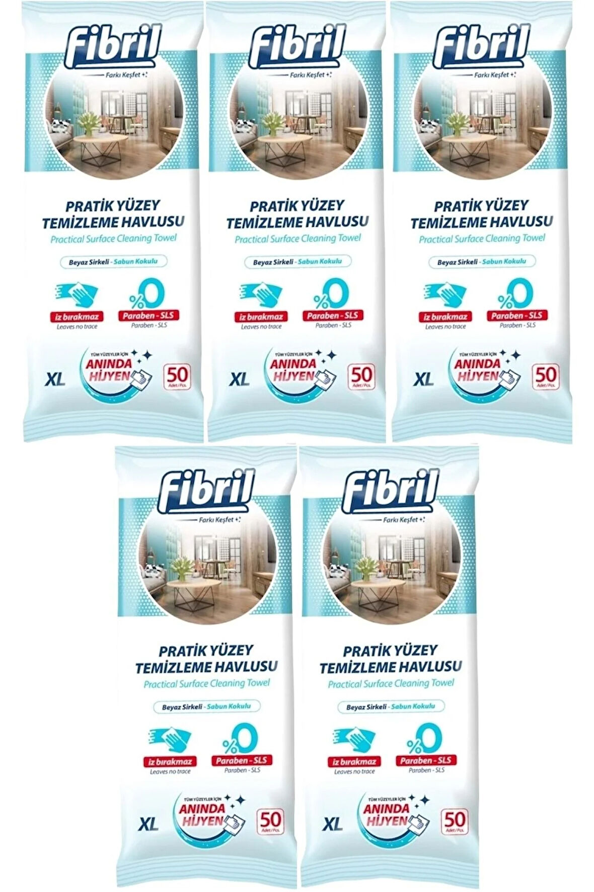 Yüzey Temizlik Havlusu 50 Yaprak XL Beyaz Sirke-Sabun Kokulu 5 Li Set 250 Yaprak Plst Kpk