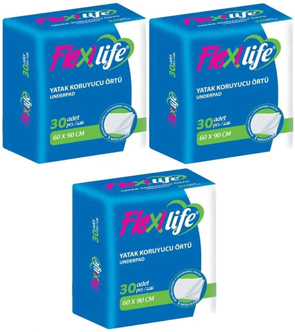 Flexi Life Hasta Alt Açma Yatak Koruyucu Örtü 60*90CM Klasik 90 Adet (3Pk*30)