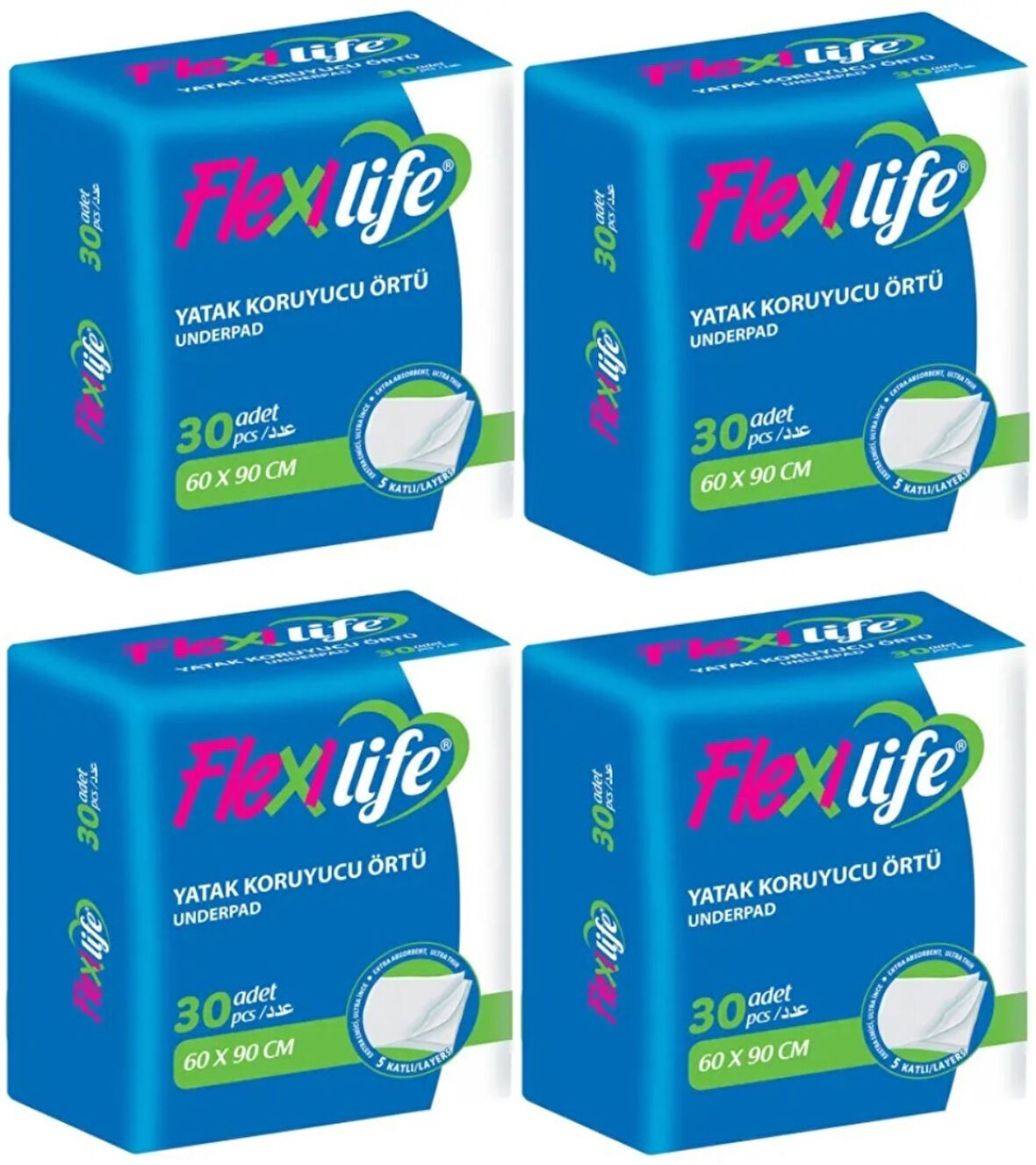 Flexi Life Hasta Alt Açma Yatak Koruyucu Örtü 60*90CM Klasik 120 Adet (4Pk*30)
