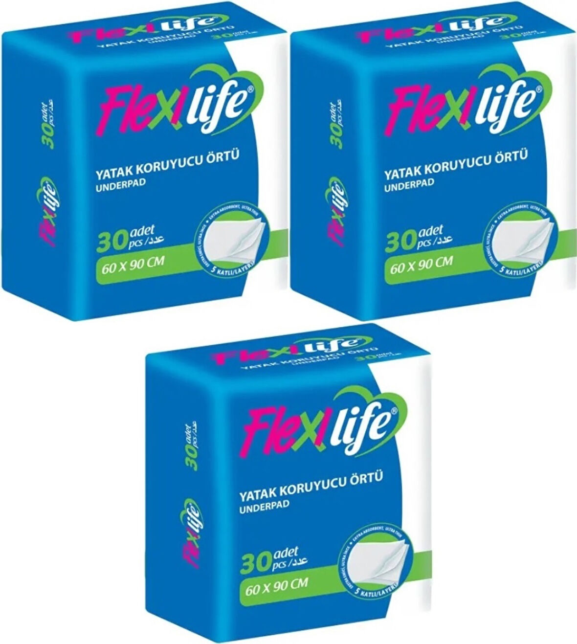 Flexi Life Kedi - Köpek - Evcil Hayvan Çiş Tuvalet Eğitim Pedi 60*90CM 90 Adet (3PK*30)