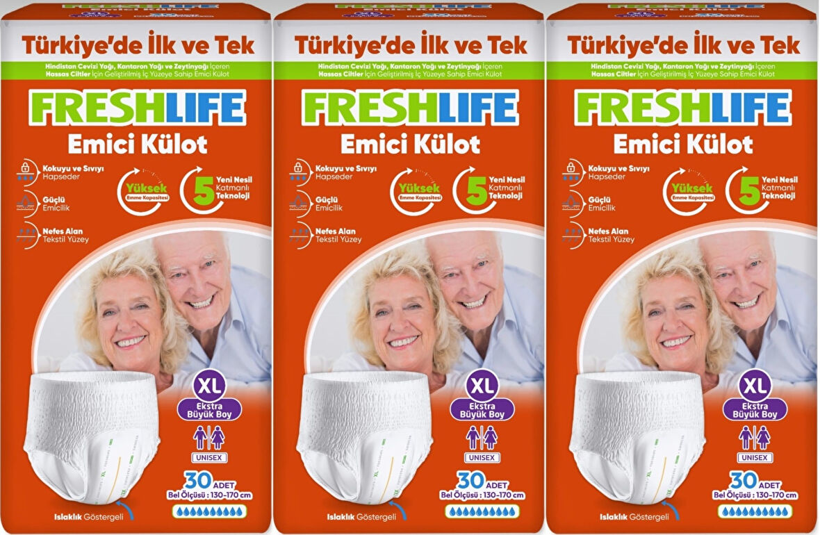 FreshLife Emici Külot Hasta Bezi XL Ekstra Büyük 90 Adet (3PK*30)