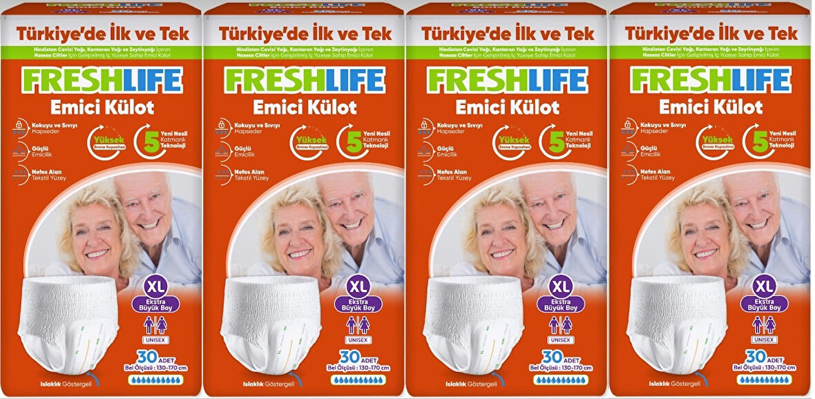 FreshLife Emici Külot Hasta Bezi XL Ekstra Büyük 120 Adet (4PK*30)