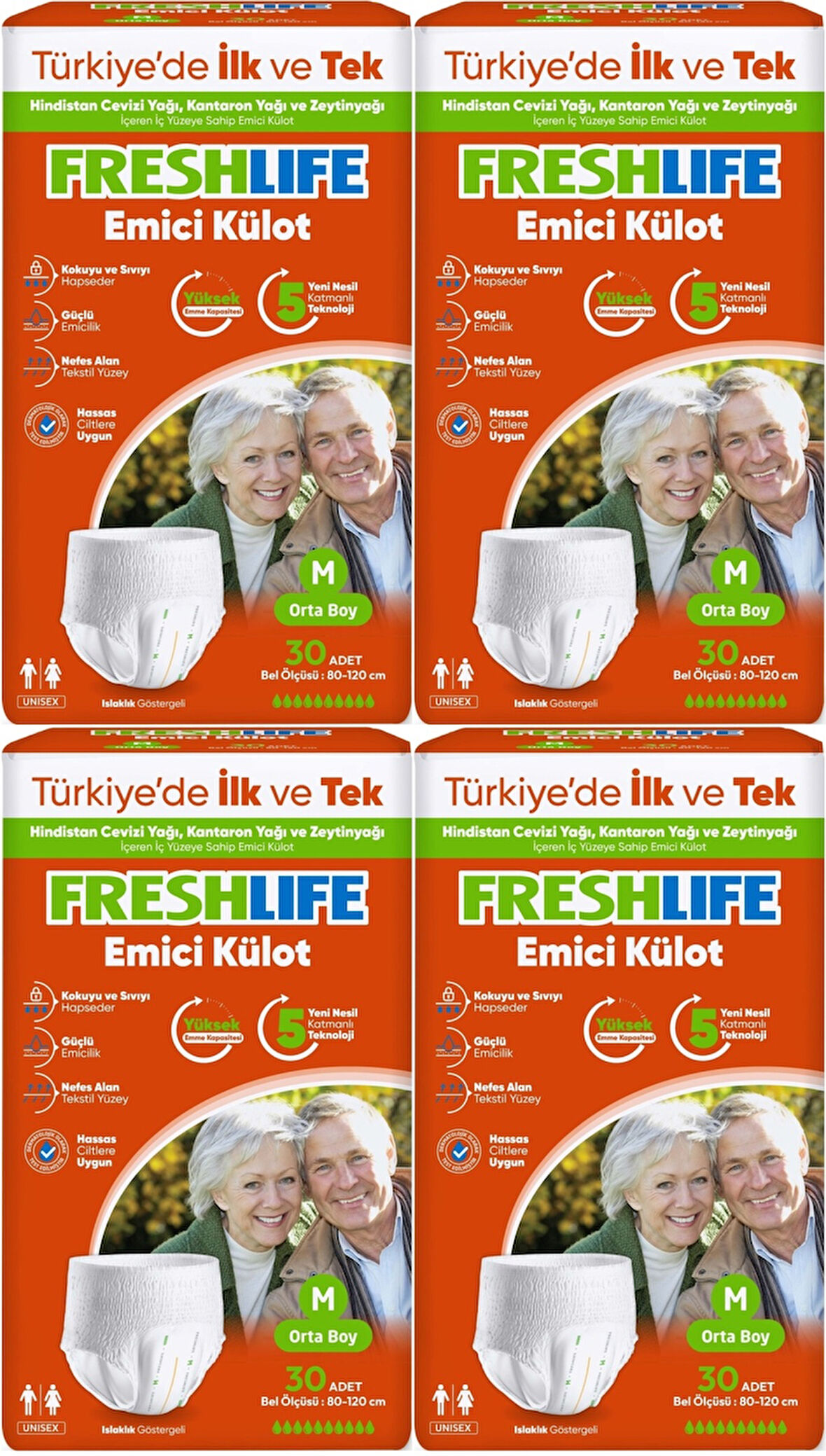 FreshLife Emici Külot Hasta Bezi Medium - Orta - M 120 Adet (4PK*30)