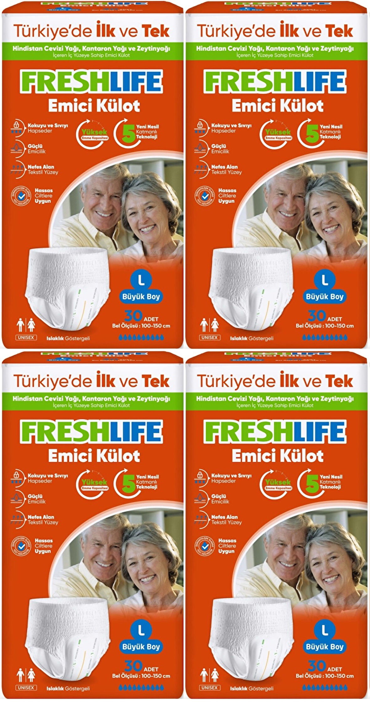 FreshLife Emici Külot Hasta Bezi Large - Büyük - L 120 Adet (4PK*30)