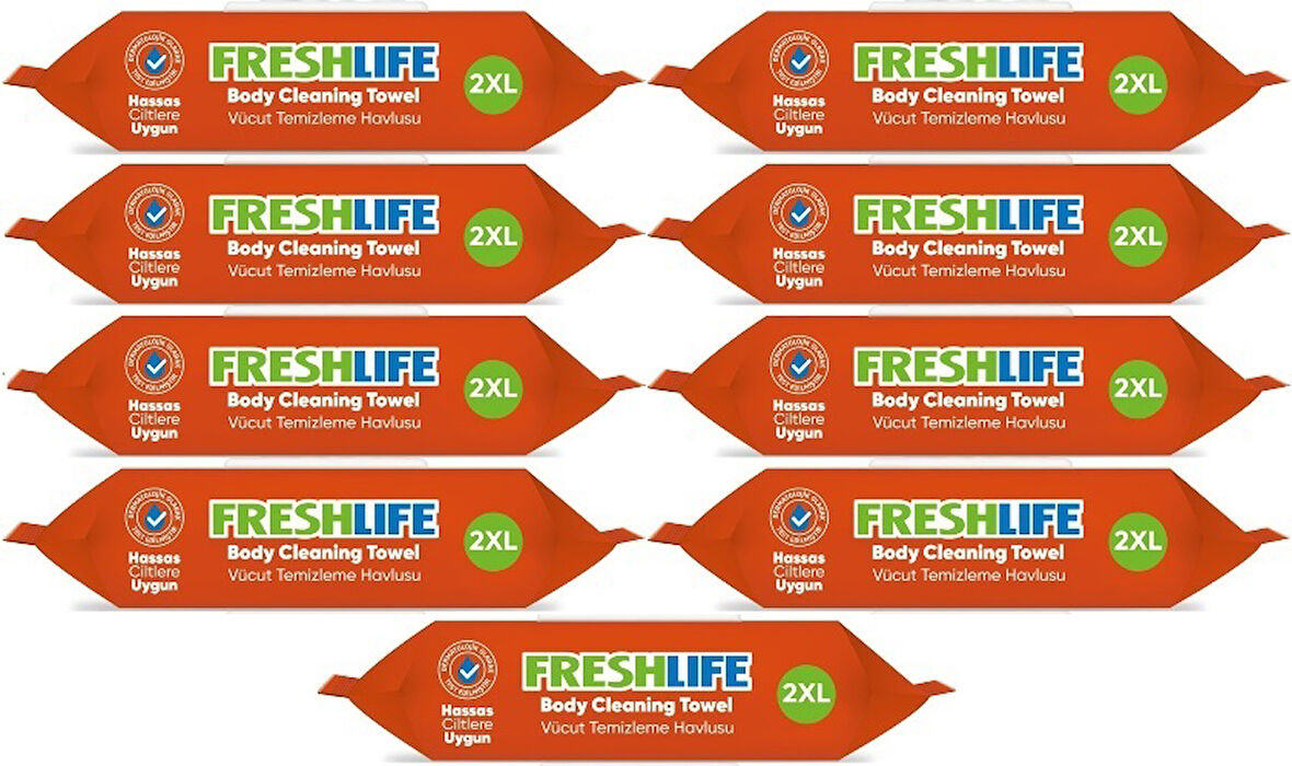 Freshlife Hasta Vücut Temizleme Islak Mendil Havlu 50 Yaprak XL (9 Lu Set)