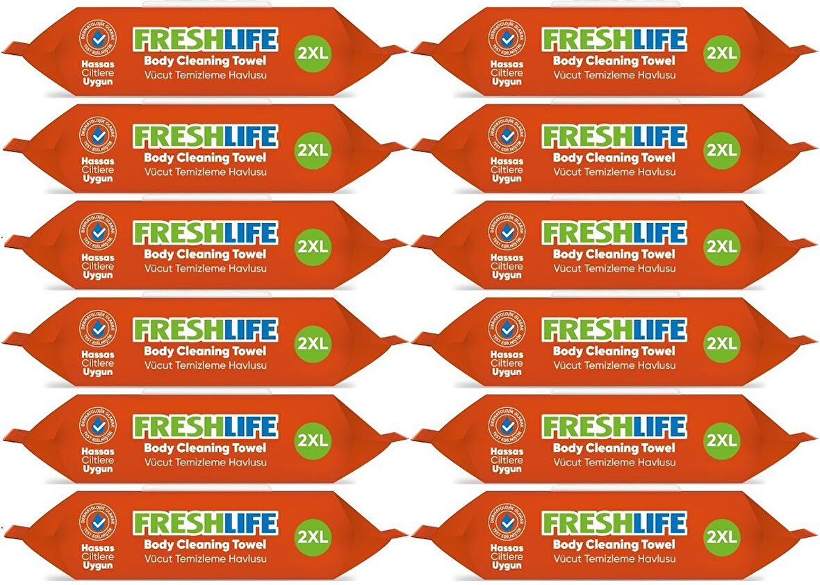 Freshlife Hasta Vücut Temizleme Islak Mendil Havlu 50 Yaprak XL (12 Li Set)
