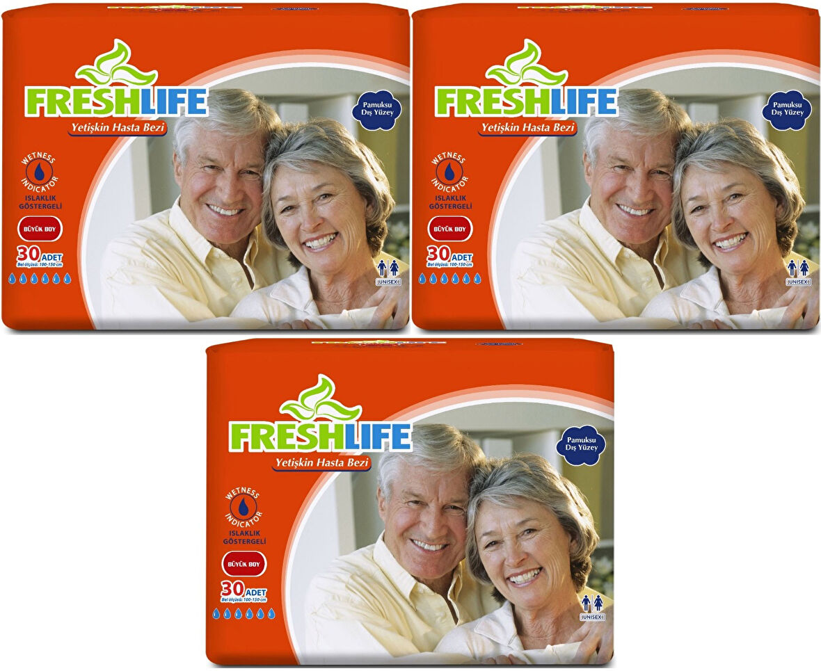 FreshLife Yetişkin Hasta Bezi Bel Bantlı L - Large - Büyük 90 Adet (3PK*30)