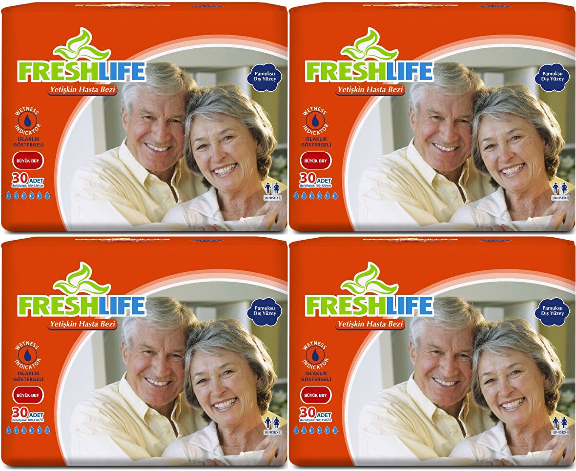 FreshLife Yetişkin Hasta Bezi Bel Bantlı L - Large - Büyük 120 Adet (4PK*30)