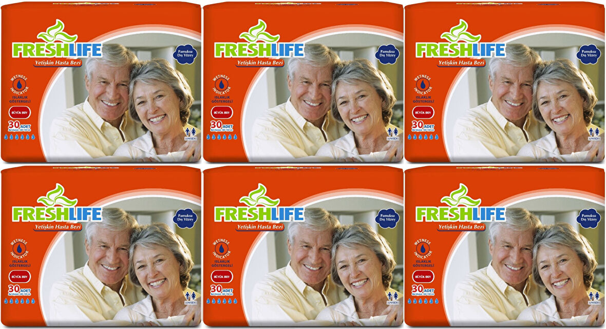 FreshLife Yetişkin Hasta Bezi Bel Bantlı L - Large - Büyük 180 Adet (6PK*30)