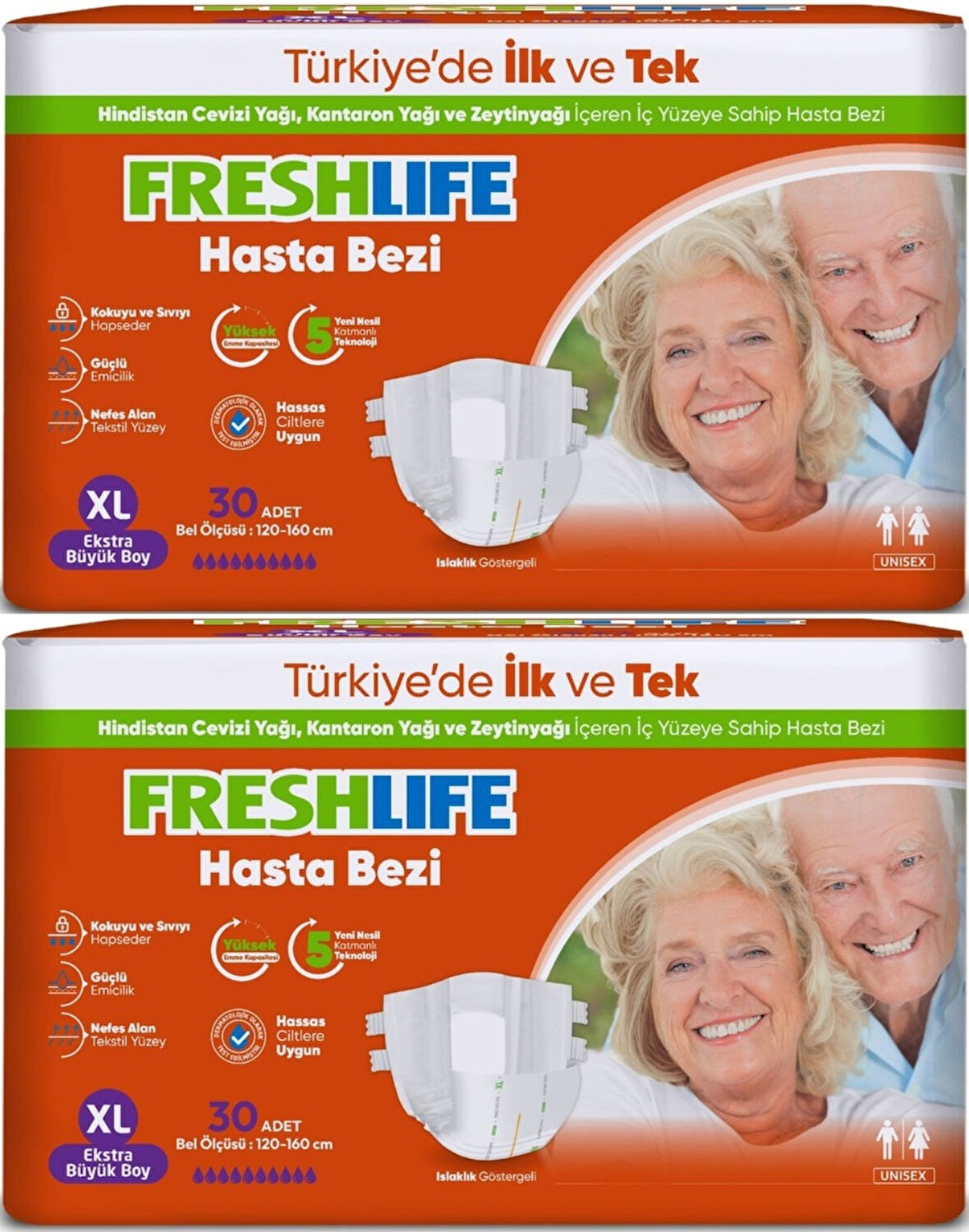 FreshLife Yetişkin Hasta Bezi Bel Bantlı XL - Ekstra Large - Extra Large 60 Adet (2PK*30)