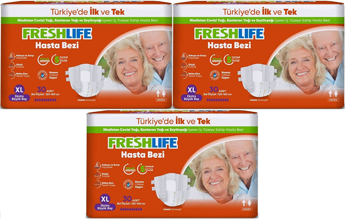 FreshLife Yetişkin Hasta Bezi Bel Bantlı XL - Ekstra Large - Extra Large 90 Adet (3PK*30)