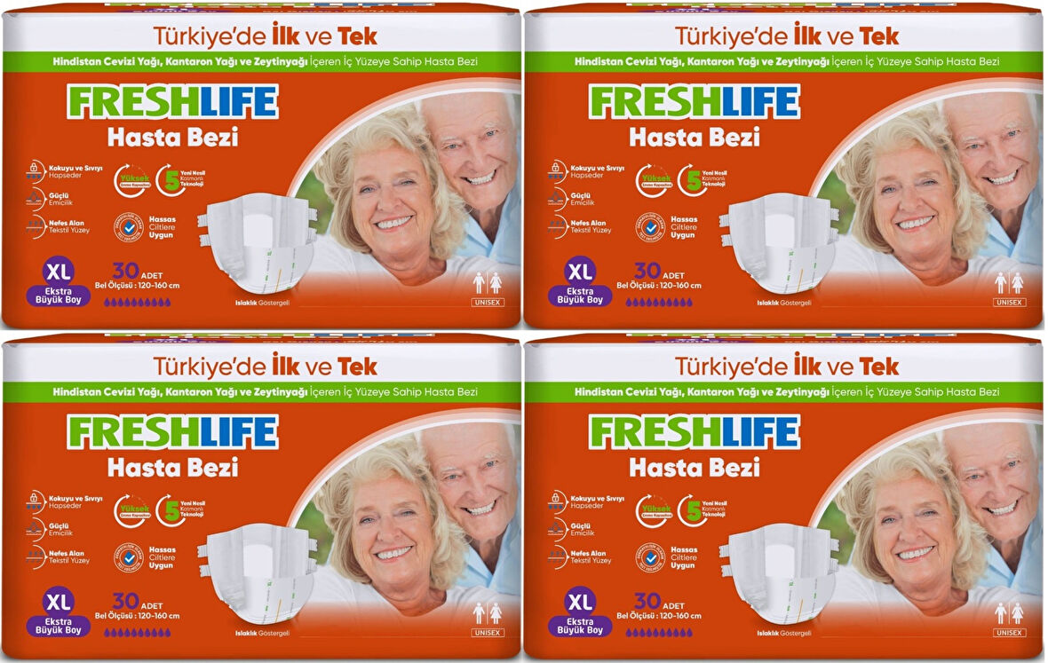 FreshLife Yetişkin Hasta Bezi Bel Bantlı XL - Ekstra Large - Extra Large 120 Adet (4PK*30)