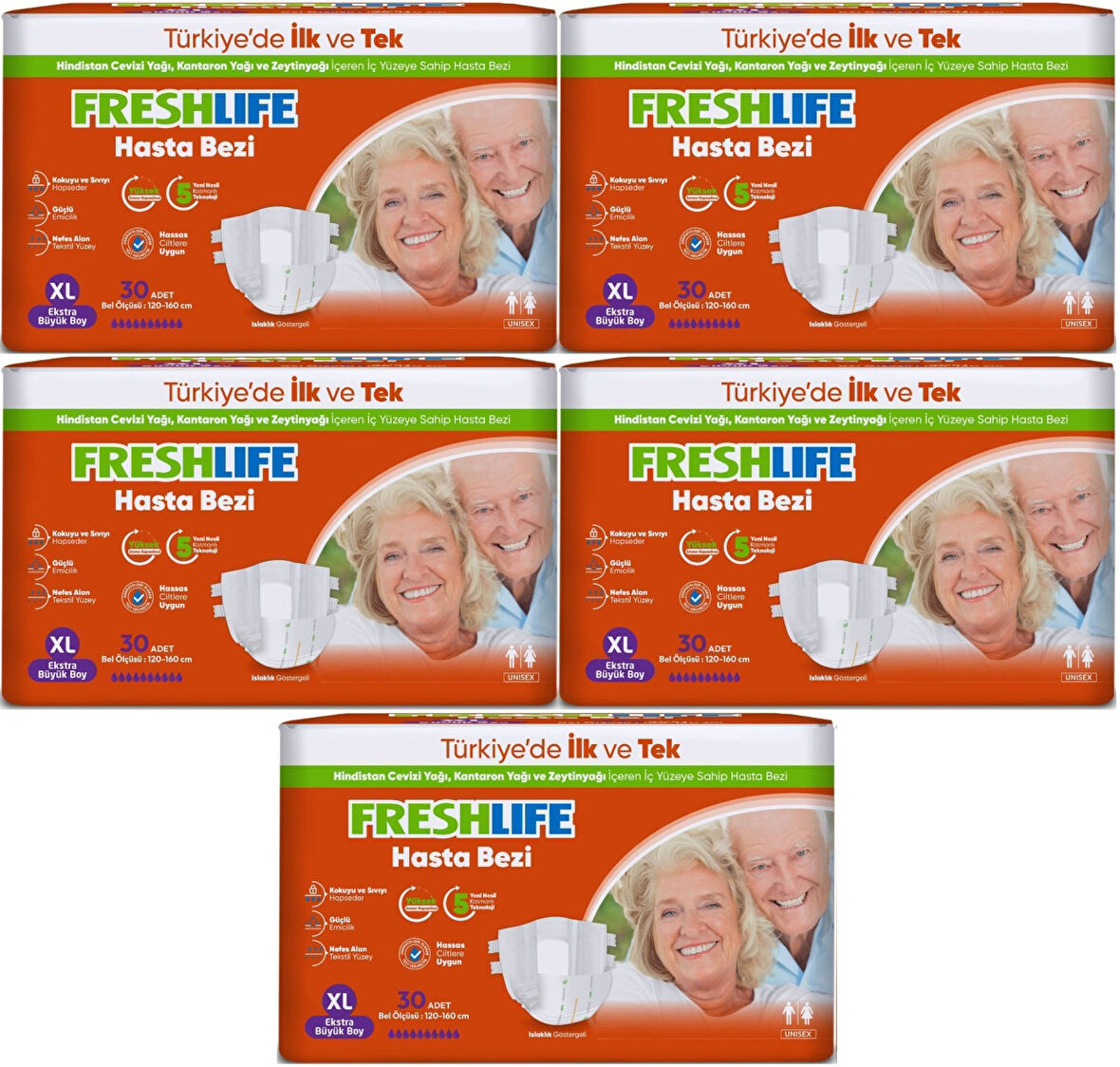 FreshLife Yetişkin Hasta Bezi Bel Bantlı XL - Ekstra Large - Extra Large 150 Adet (5PK*30)
