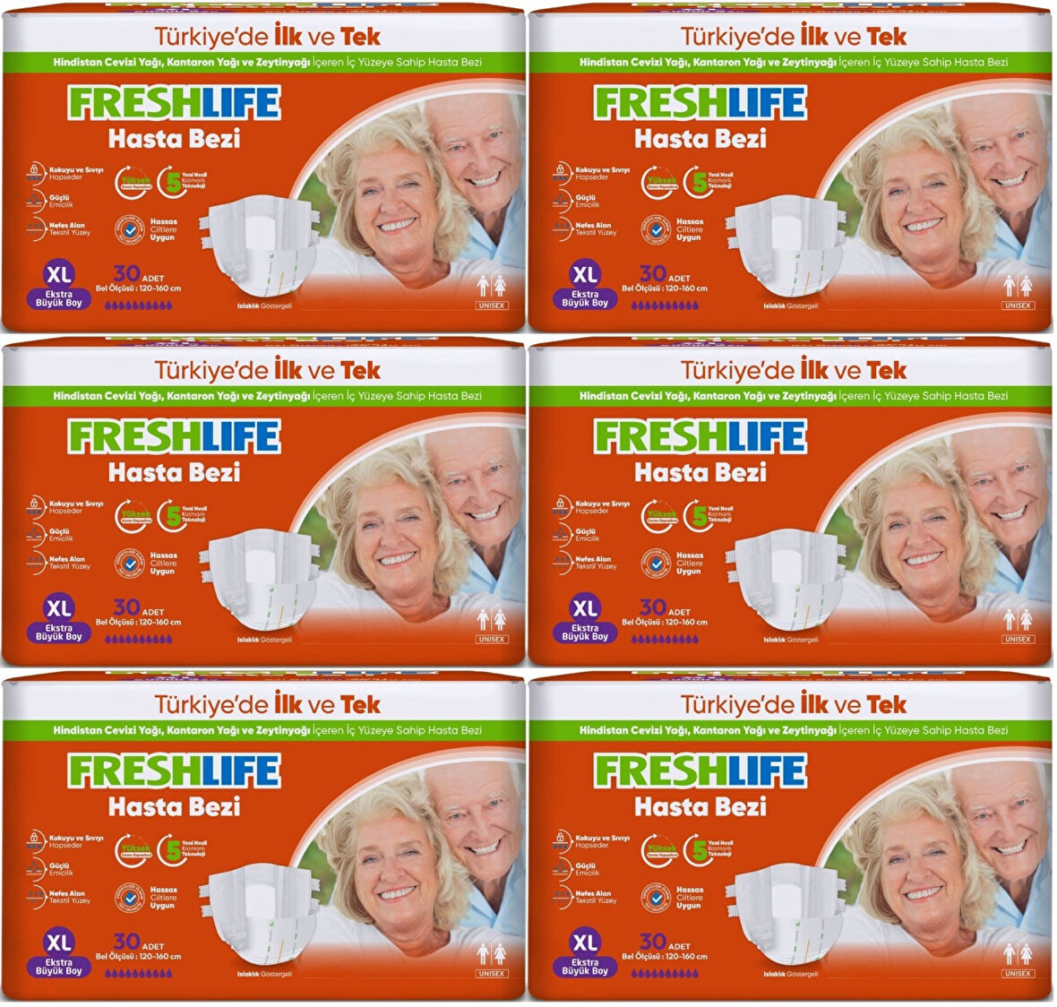FreshLife Yetişkin Hasta Bezi Bel Bantlı XL - Ekstra Large - Extra Large 180 Adet (6PK*30)