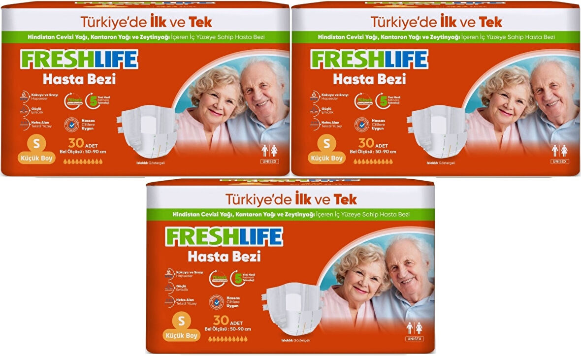 FreshLife Yetişkin Hasta Bezi Bel Bantlı S - Küçük - Small 90 Adet (3PK*30)