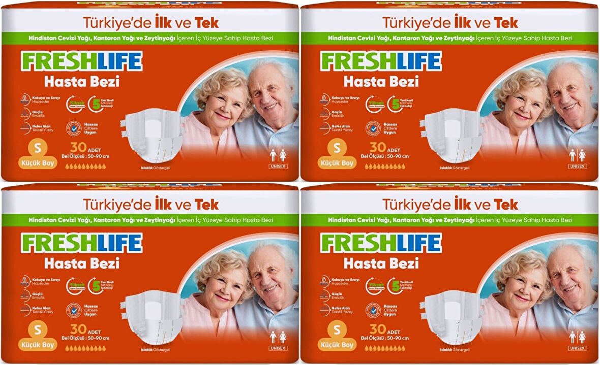 FreshLife Yetişkin Hasta Bezi Bel Bantlı S - Küçük - Small 120 Adet (4PK*30)