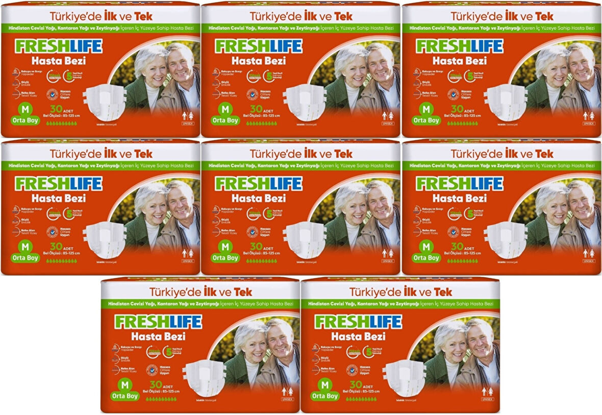 FreshLife Yetişkin Hasta Bezi Bantlı M - Medium - Orta 240 Adet (8PK*30)