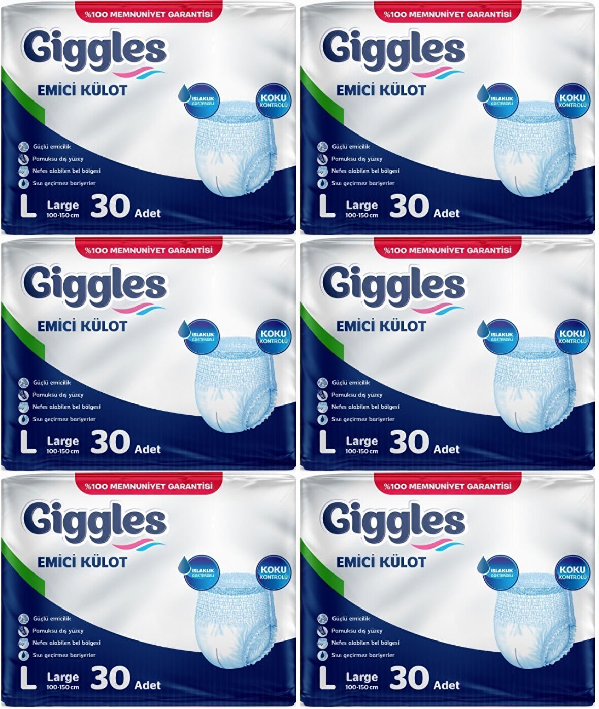 Giggles Hasta Bezi Yetişkin Emici Külot L-Büyük 180 Adet (6Pk*30)