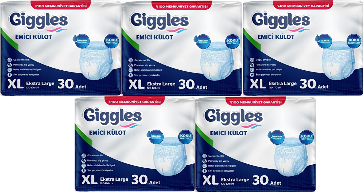 Giggles Hasta Bezi Yetişkin Emici Külot Ekstra Büyük (XL) 150 Adet (5Pk*30)