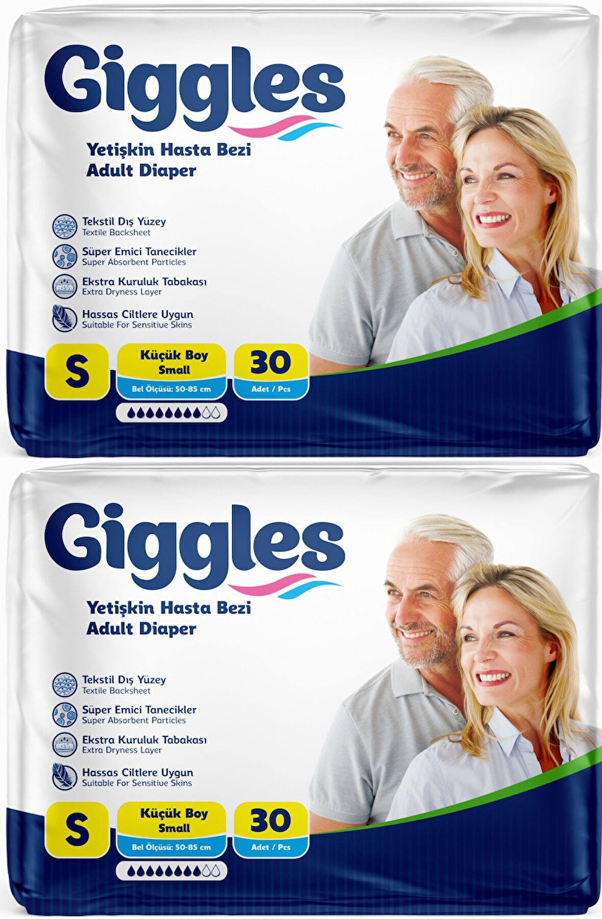 Giggles Hasta Bezi Yetişkin Bel Bantlı Tekstil Yüzey Küçük - Small (S) 60 Adet (2PK*30)