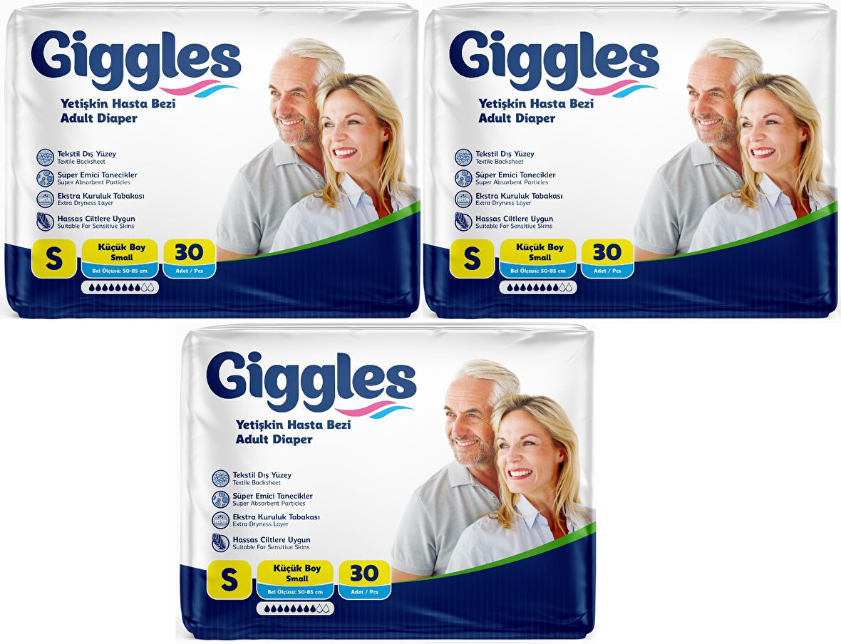 Giggles Hasta Bezi Yetişkin Bel Bantlı Tekstil Yüzey Küçük - Small (S) 90 Adet (3PK*30)