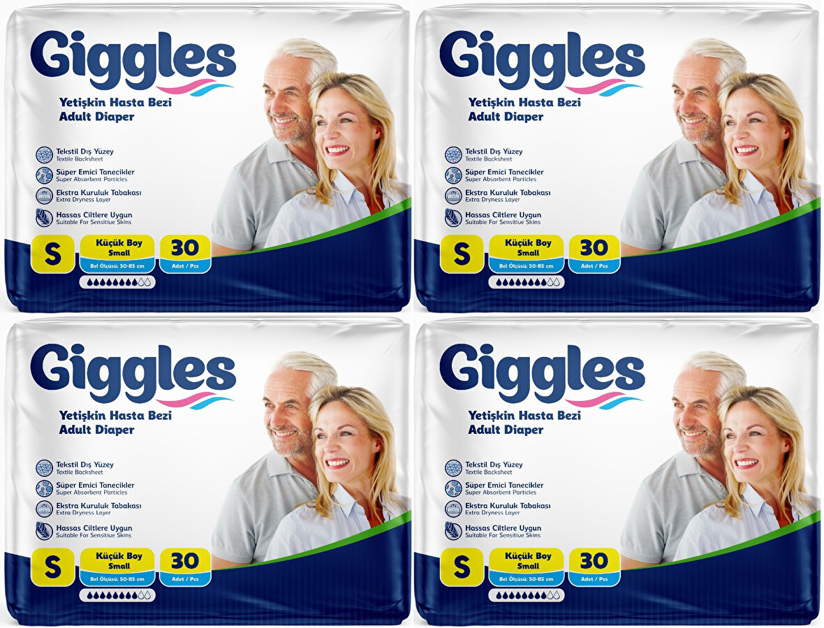 Giggles Hasta Bezi Yetişkin Bel Bantlı Tekstil Yüzey Küçük - Small (S) 120 Adet (4PK*30)