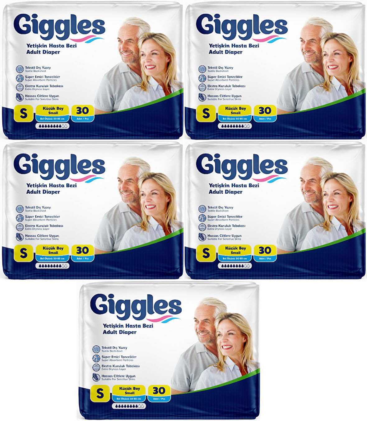 Giggles Hasta Bezi Yetişkin Bel Bantlı Tekstil Yüzey Küçük - Small (S) 150 Adet (5PK*30)