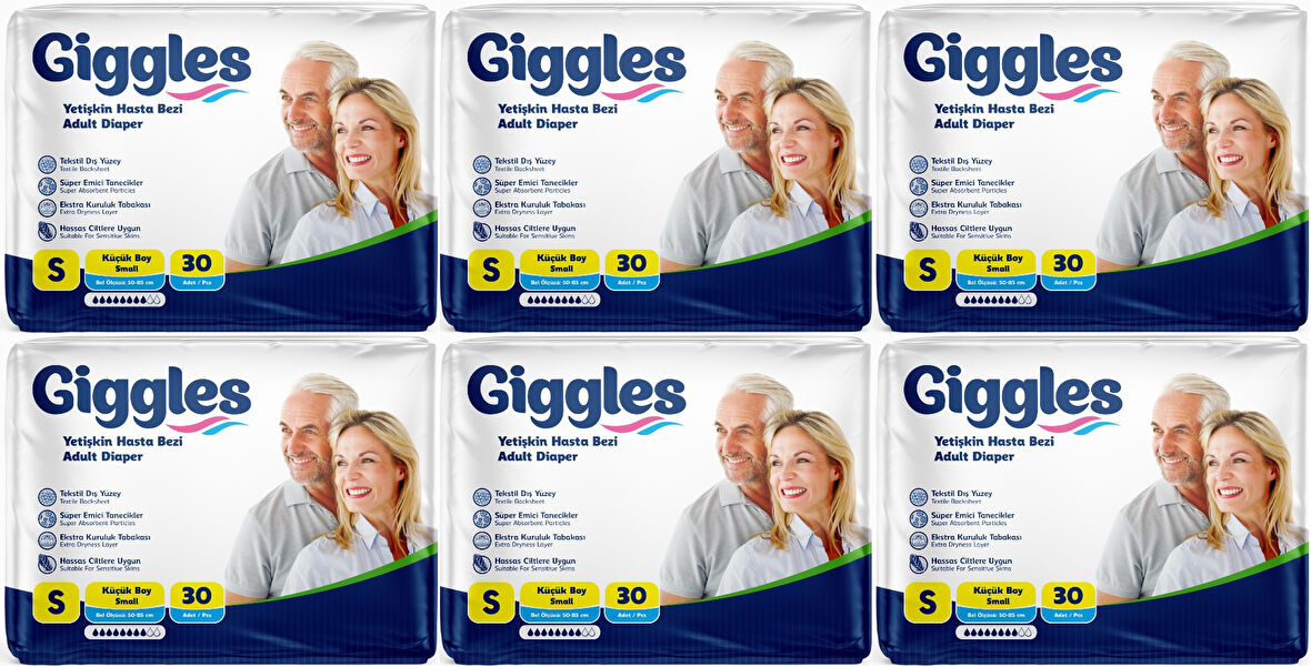 Giggles Hasta Bezi Yetişkin Bel Bantlı Tekstil Yüzey Küçük - Small (S) 180 Adet (6PK*30)