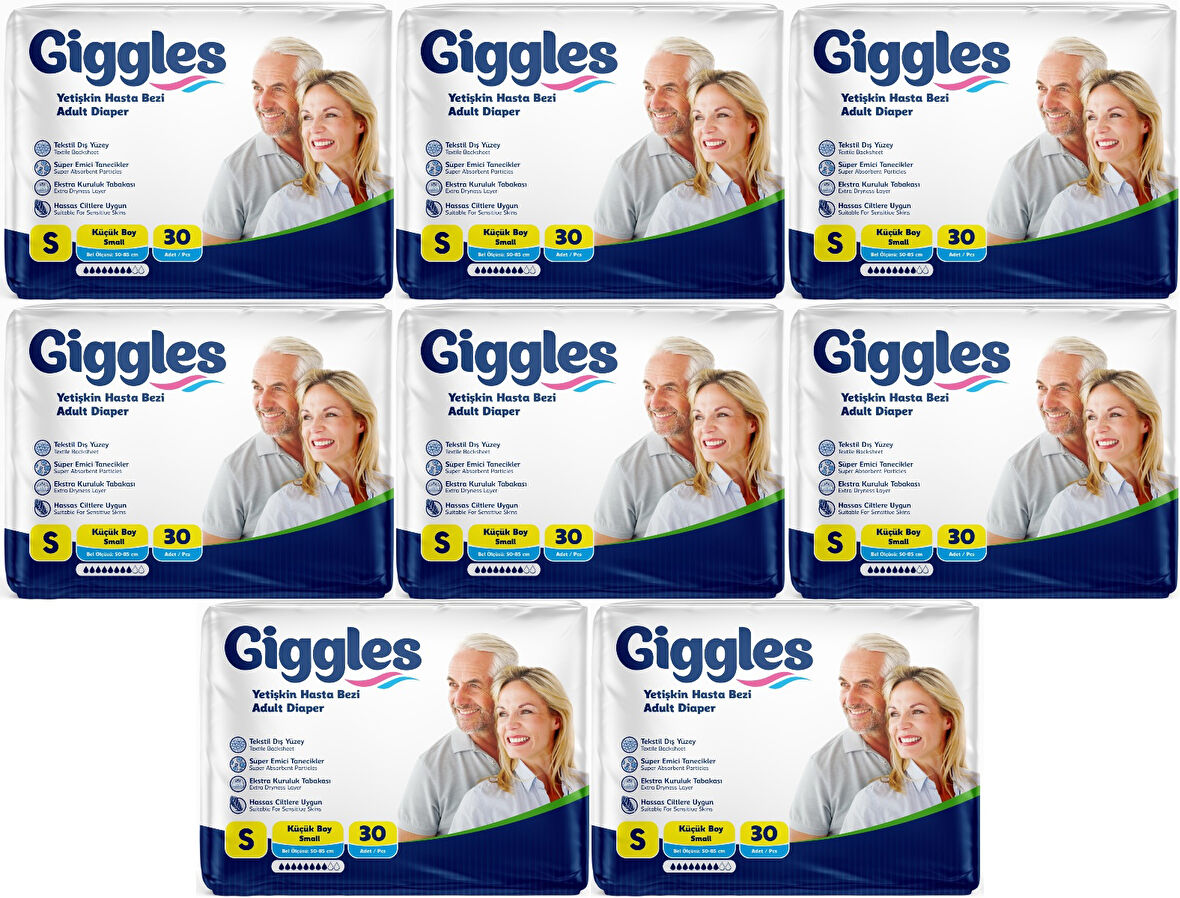 Giggles Hasta Bezi Yetişkin Bel Bantlı Tekstil Yüzey Küçük - Small (S) 240 Adet (8PK*30)