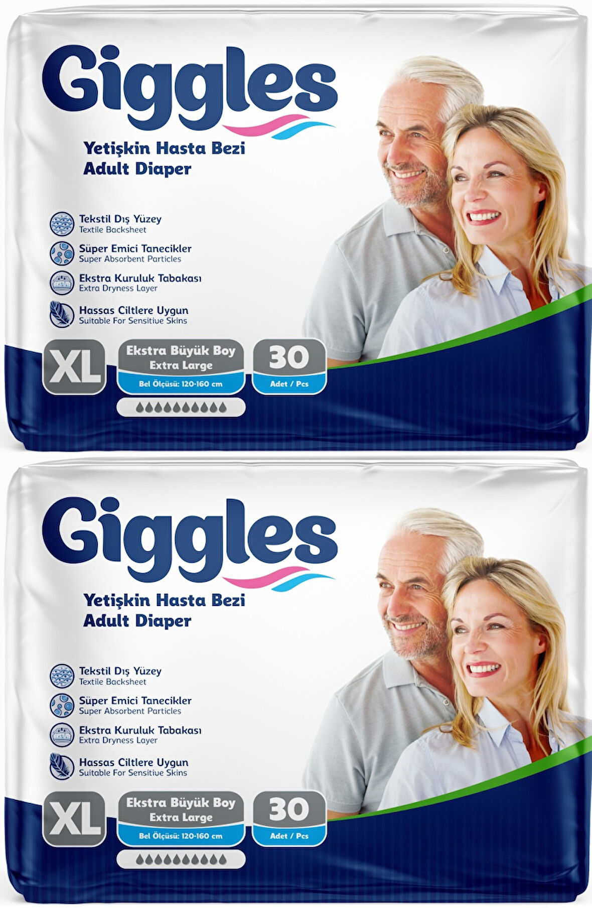 Giggles Hasta Bezi Yetişkin Bel Bantlı Tekstil Yüzey Ekstra Büyük (XL) 60 Adet (2PK*30)