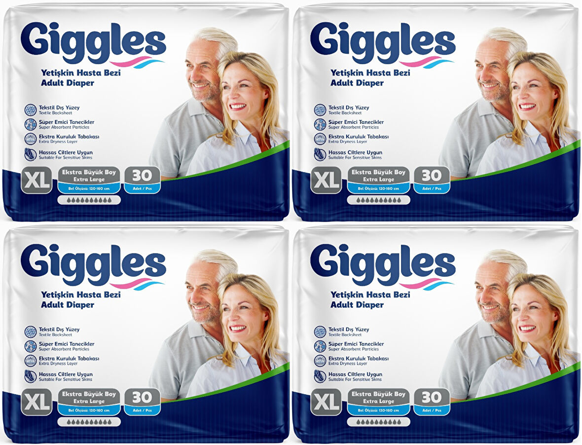 Giggles Hasta Bezi Yetişkin Bel Bantlı Tekstil Yüzey Ekstra Büyük (XL) 120 Adet (4PK*30)