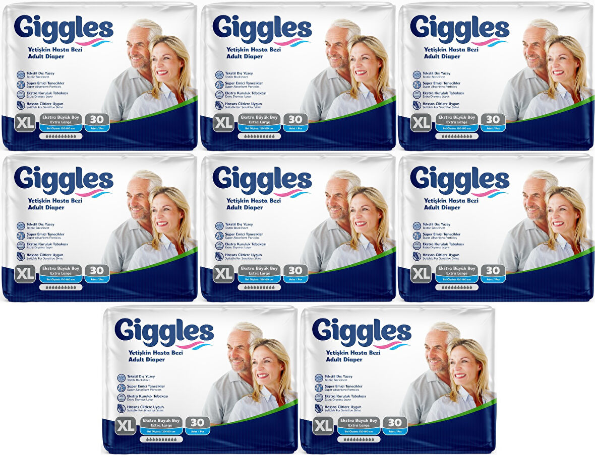 Giggles Hasta Bezi Yetişkin Bel Bantlı Tekstil Yüzey Ekstra Büyük (XL) 240 Adet (8PK*30)