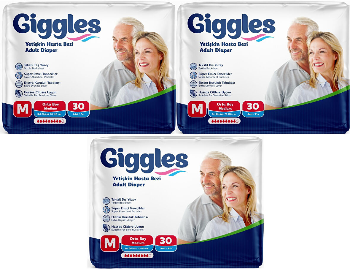 Giggles Hasta Bezi Yetişkin Bel Bantlı Tekstil Yüzey Orta - Medium (M) 90 Adet (3PK*30)