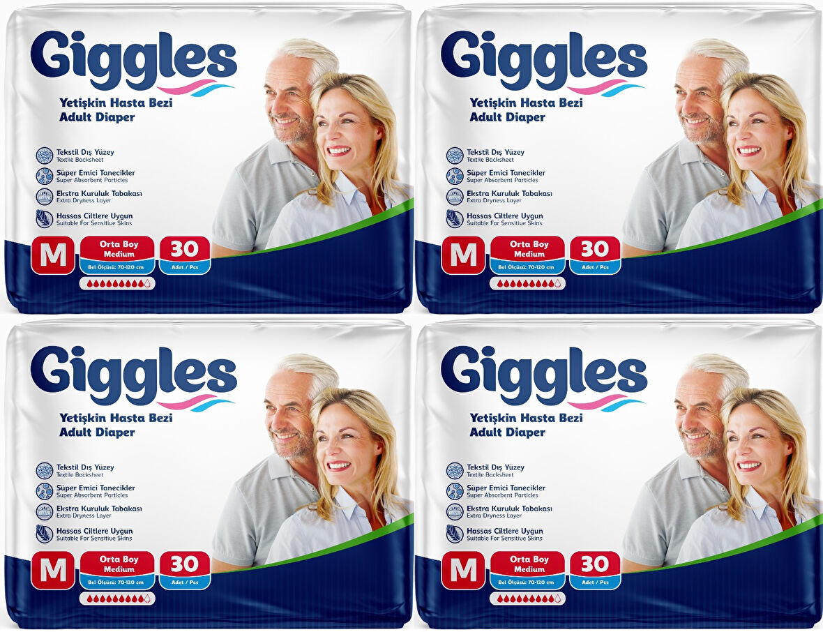 Giggles Hasta Bezi Yetişkin Bel Bantlı Tekstil Yüzey Orta - Medium (M) 120 Adet (4PK*30)