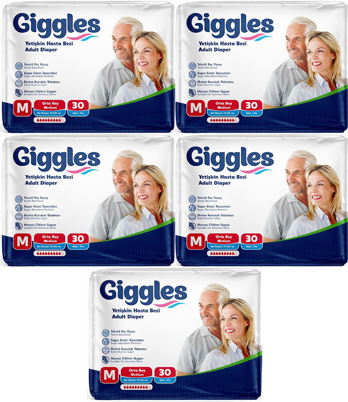 Giggles Hasta Bezi Yetişkin Bel Bantlı Tekstil Yüzey Orta - Medium (M) 150 Adet (5PK*30)