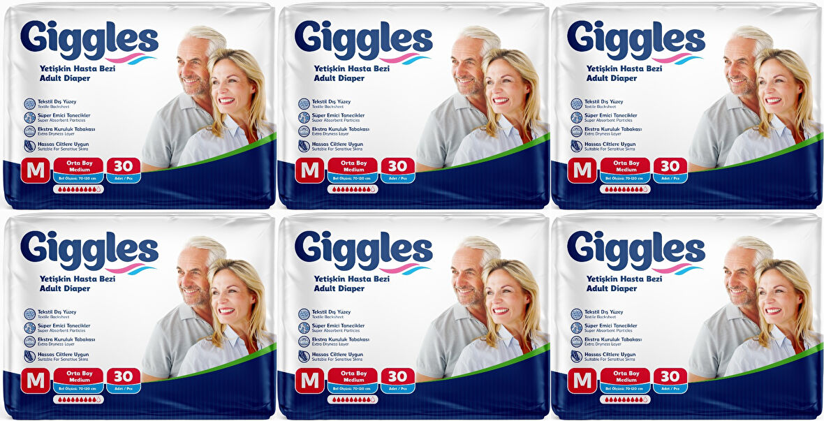 Giggles Hasta Bezi Yetişkin Bel Bantlı Tekstil Yüzey Orta - Medium (M) 180 Adet (6PK*30)