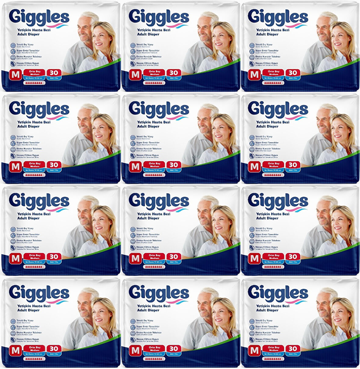 Giggles Hasta Bezi Yetişkin Bel Bantlı Tekstil Yüzey Orta - Medium (M) 360 Adet (12PK*30)